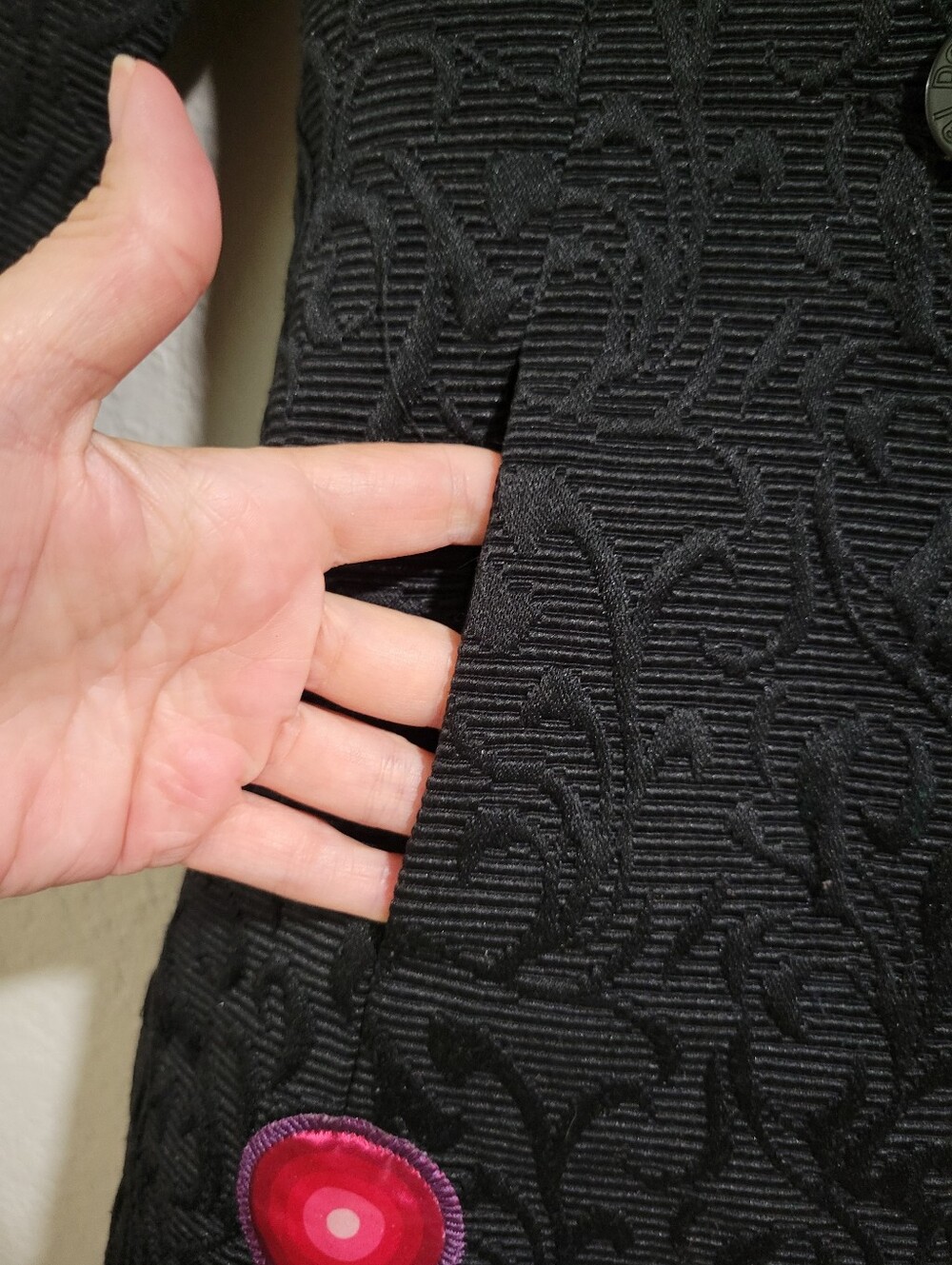 Desigual Girls 5/6 Y Black Embossed Designer Pea Coat Embroidered Flawed - Picture 13 of 16